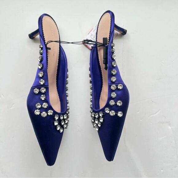 Zara Satin Embellished Rhinestone Fringe Heeled Mules Size 6.5 - Picture 7 of 9